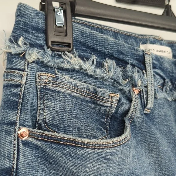 Good American Fringe High Rise Skinny Jeans Blue 10/30 distressed streetwear - Picture 6 of 11